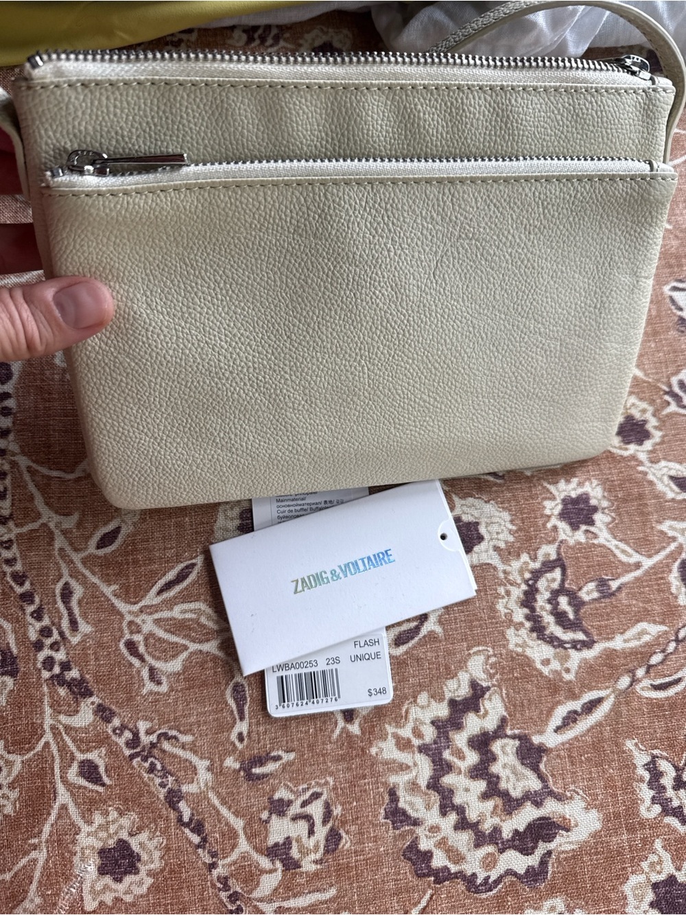 Zadig & Voltaire Cream Leather Double-Zip Crossbody Bag